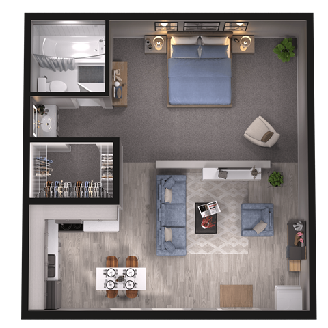 Floor plan for 1 bed, 1 bath, 440 sqft